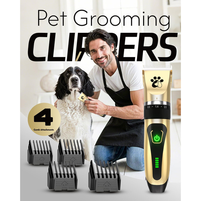 Професійна машинка для стрижки собак та котів Leise, електрична бездротова, 2 швидкості (Золота)