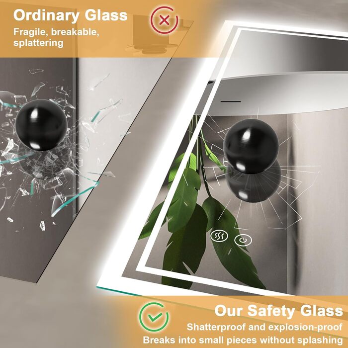 LED дзеркало для ванної кімнати з підсвічуванням 60 x 80 см – антизапар, 3 кольори, регулювання яскравості, подвійний сенсорний вимикач, функція збереження налаштувань при відключенні електроенергії, монтаж горизонтально/вертикально, квадратна форма.