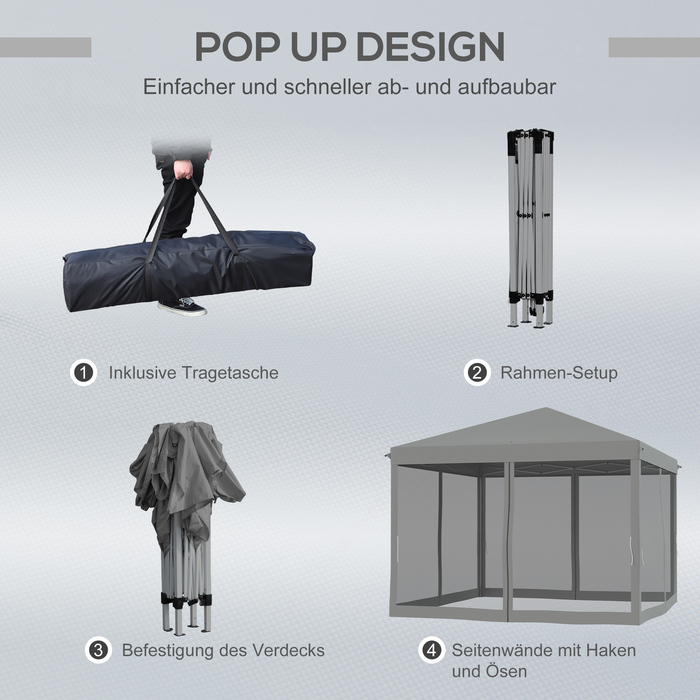 Outsunny Folding Gazebo, Folding Tent 3x3m with Side Walls incl. Carrying Bag Metal and Oxford light grey and black for Garden and Events