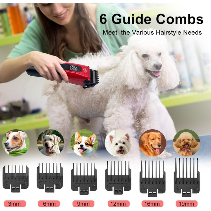 Професійна машинка для стрижки собак Hatteker: електрична, бездротова, з підсвічуванням, 7500RPM, для собак та котів