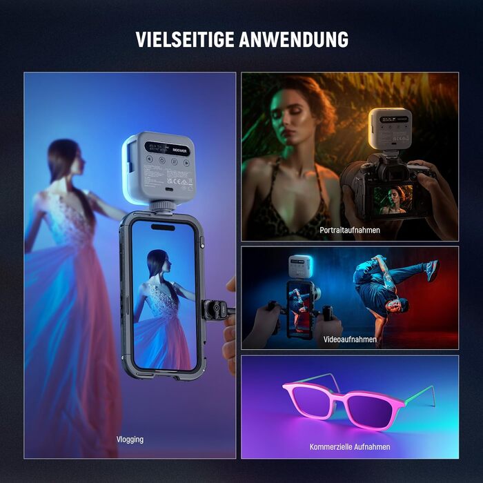 NEEWER BL60C LED-панель для відеозйомки: RGB, 8W, 2700K-7500K, портативна, з акумулятором 4000mAh, метал, CRI 97