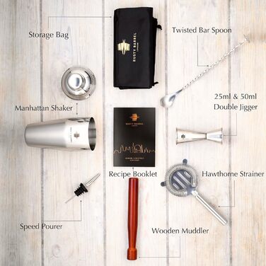 Rusty Barrel Mayfair Cocktail Set – Cocktail Shaker Set with Stainless Steel Cocktail Shaker and Cocktail Accessories | Cocktail Mix Set in a Luxurious Gift Box
