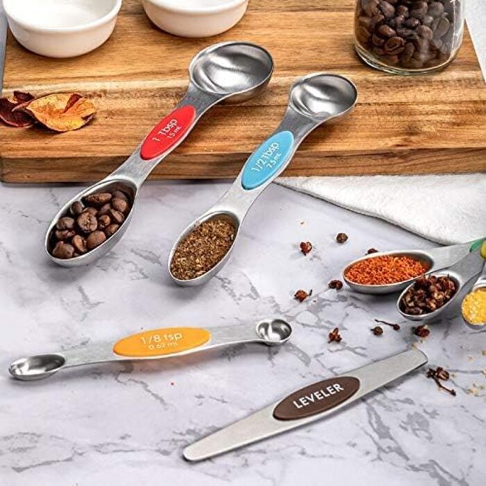 19-Piece Measuring Cup and Spoon Set, includes 10 stackable measuring cups with lids and 9 magnetic measuring spoons, BPA-free, dishwasher safe (multicolored)