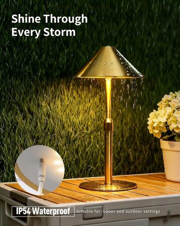 Нічник бездротовий акумуляторний Wiederaufladbare для вітальні, спальні, їдальні - Gold (латунь) з лампочкою, димуванням, сенсорним керуванням, 3-в-1