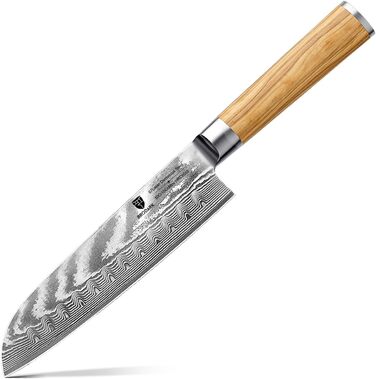 BRODARK Кухонний ніж для приготування їжі Дамаск, японський, VG10 сталевий клинок, професійний, ручка з оливкового дерева, нержавіюча сталь, 7 дюймів