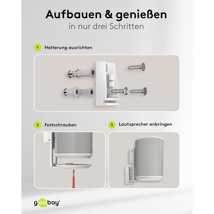 Настінний кронштейн-підставка для колонки Sonos Era 100 від Goobay, білий, з кабель-менеджментом, висота 71 см, вантажопідйомність 3 кг (71983)