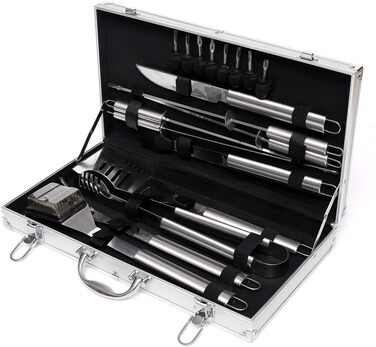 Набір для барбекю 18 предметів у кейсі з нержавіючої сталі, кухонні аксесуари