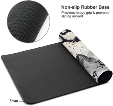 Килимок для миші XXL, 90 x 40 см, Аніме-стиль, дизайн, для геймінгу та офісу, чорний, з гумовою основою та прошитими краями