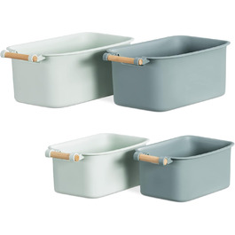 Navaris 4x Storage Box Storage Crate with Wooden Handle - Plastic Box Organizer for Storage - Container Box for Bathroom Kitchen