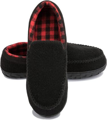 Чоловічі домашні тапочки NewDenBer, мокасини з піною пам'яті, теплі та зручні, з неслизькою гумовою підошвою, 42 EU, чорний/червоний