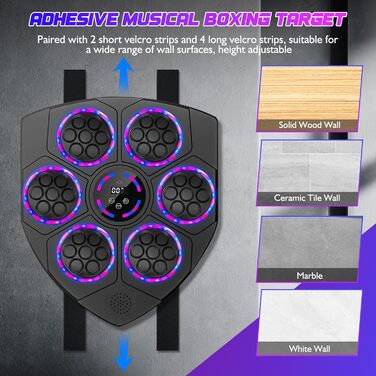 Музична боксерська машина Joellfuner з LED-підсвічуванням, 9 швидкостей, 5 рівнів гучності, режим підрахунку ударів, настінна ціль для тренувань у домашньому фітнес-залі