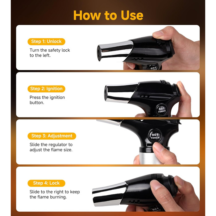 Кулінарний пальник Ankway для карамелізації та фламбування, газовий пальник для крем-брюле з замком безпеки, регульований, чорний (без бутану)