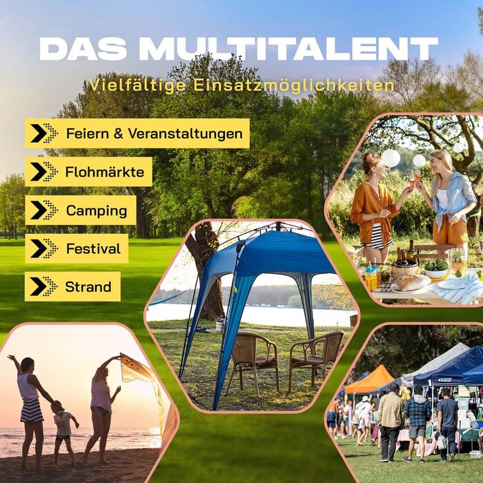Lumaland Outdoor Pavilion 2.5 x 2.5m | Waterproof & UV Protection | Garden Tent including 1 Side Panel, Bag & Stakes | Robust Camping & Party Tent | Pop-Up Tent Setup in 2 Minutes [Blue]