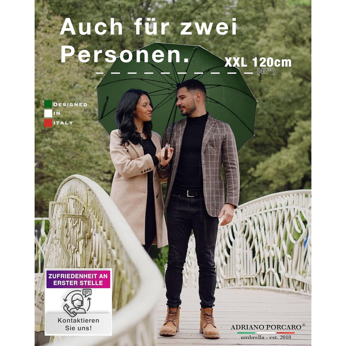 Стійкий до вітру парасолька: великий парасолька Ø120см з відбиваючим краєм, 12 спиць, з чохлом, оливковий - для чоловіків та жінок