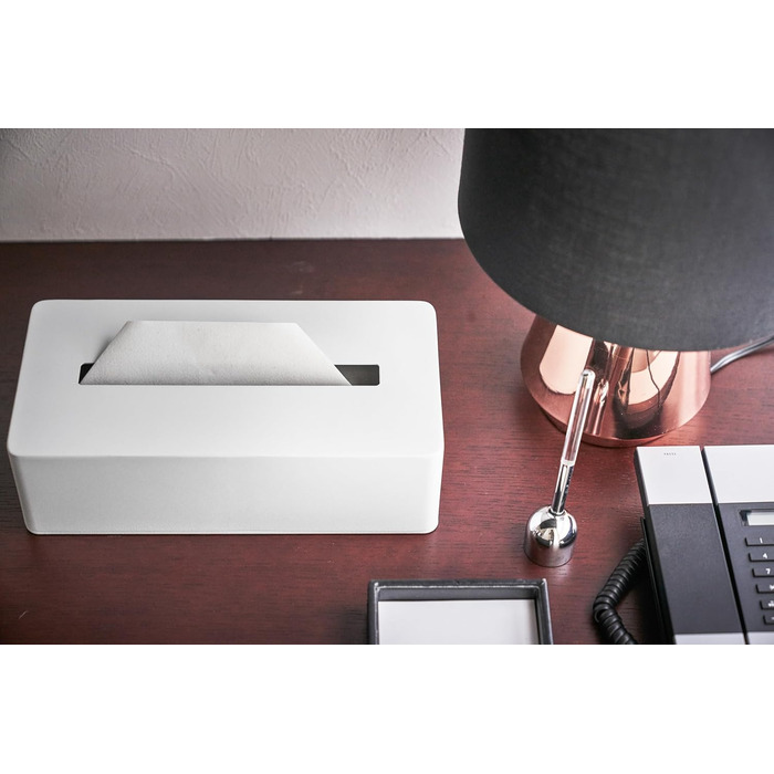 YAMAZAKI 4215 TOWER Tissue Box Holder Minimalist Design, Steel Alloy, White, 26.5 x 13.5 x 7.5 cm (LxBxH)