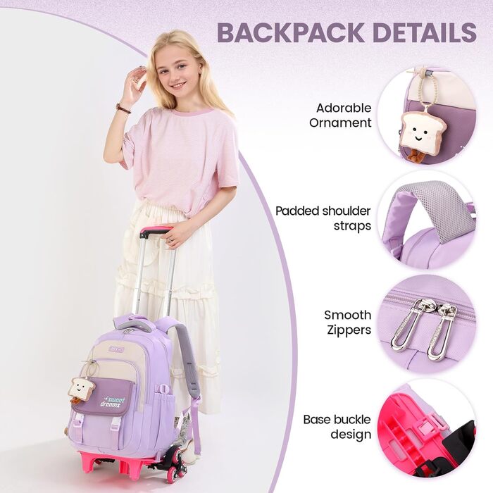 Шкільний рюкзак-роликовий для дівчаток-підлітків, 36L, зелений (фіолетовий)