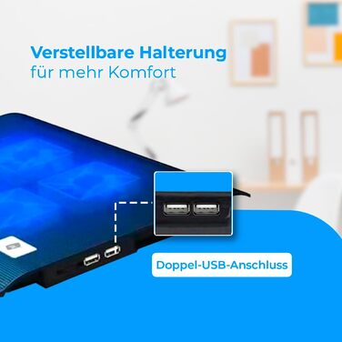 Портативна підставка-холодильник для ноутбука 12-17' з 4 вентиляторами, 2 USB, LED, чорний