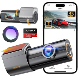 Відеореєстратор Auto Dashcam 4K WiFi 360° з CPL, 64GB SD, IPS Mini камера з Super Night Vision, WDR, 170° та G-Sensor