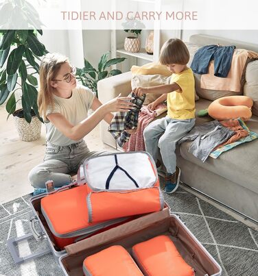 Набір компресійних кубиків для валіз Meowoo (4 шт.) - Органайзер для подорожей, водонепроникний (XL, L, 2×M), для ручної поклажі та валіз, помаранчевий