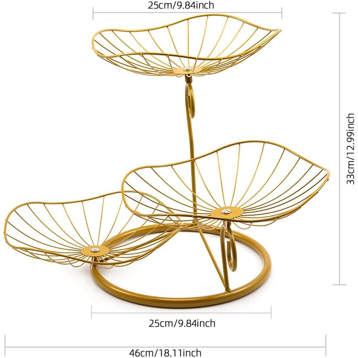 Етажерка для фруктів Evomosa з 3 ярусами: стильна та містка підставка для фруктів, снеків, золотава