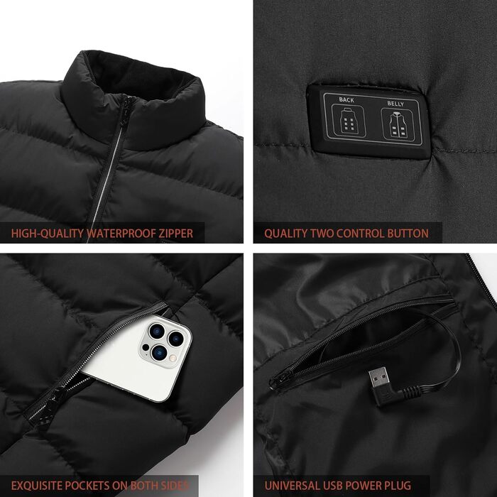 Електрична гріюча жилетка Avarmora для чоловіків та жінок, 13 зон нагріву, 3 температурні режими, флісова жилетка для активного відпочинку, катання на лижах, мотоциклі, риболовлі, чорний колір