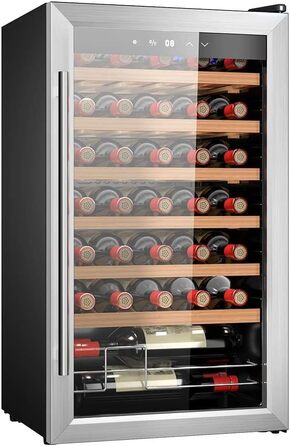 Cecotec Bolero Grandsommelier 34 Bottle Wine Refrigerator - Stainless Steel Compressor Cooler with Adjustable Temperature (5-18°C), Touch Control, LED Interior Lighting