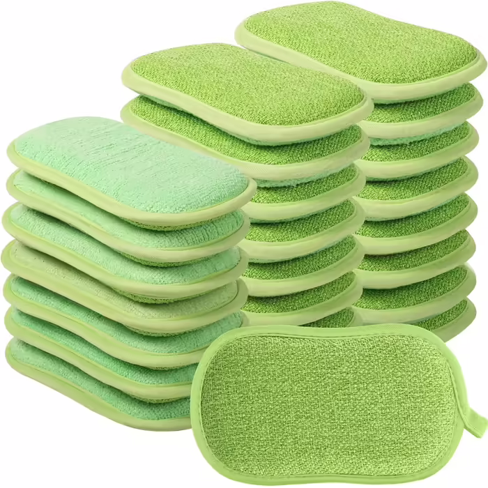 Multi-Purpose Sponges, Scratch-Resistant, Microfiber Sponge, Cleaning, Dish Scrubber, Reusable Dish Sponges for Dishwashing, along with robust scrubbing power (green), 24 pieces