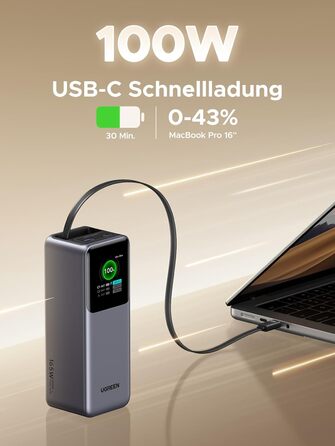 Power Bank UGREEN Nexode 20000mAh, 165W, Кабель 65см, Сумісний з iPhone, Galaxy, MacBook, Dell