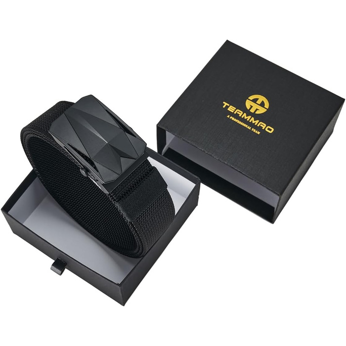 Чоловічий тактичний ремінь з нейлону, велика ширина, автоматична пряжка без отворів. Чорний, 110-200 см (для талії 166-175 см). У подарунковій коробці.