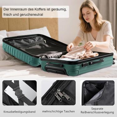 Набір валіз 3 в 1, жорсткий корпус, валізи та ролери з 4 колесами та кодовим замком, ручна валіза, темно-зелений набір