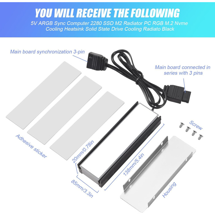 Радіатор охолодження SSD M.2 2280 з ARGB підсвічуванням Gokelomg - для комп'ютерів NVMe