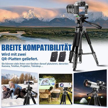 Штатив для камери Lusweimi 187 см з поворотним кріпленням 360° та 2 QR-пластинами, для Sony/Nikon/Canon, смартфонів, TikTok, Vlog (чорний)