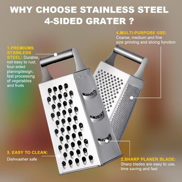 Тёрка YDware з нержавіючої сталі, квадратна, 23,7 см, для овочів, 1 шт. (срібна)