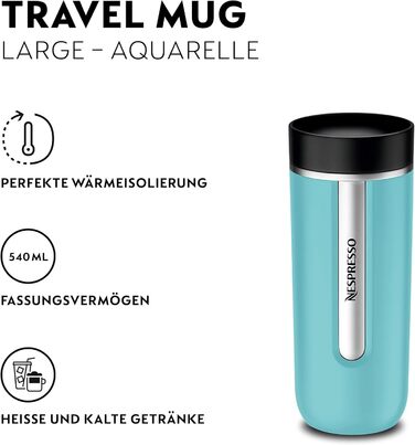 Термокружка Nespresso Travel Mug Small Sage Green 300 мл, Sage Green (Aquamarin Blue), з кришкою, не протікає, для кави, чаю, матча, з нержавіючої сталі