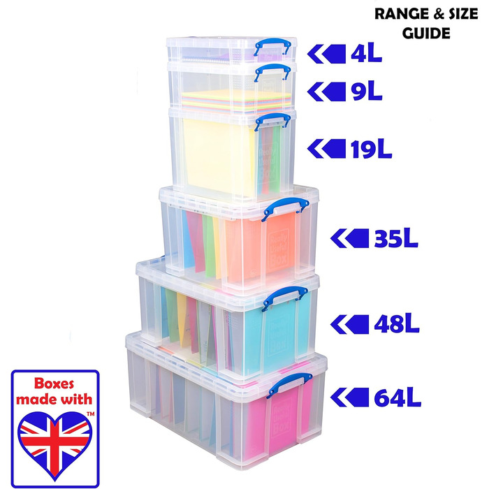 Really Useful Box 2-Pack, 64 Liter, for Organizing and Storing, 710 x 440 x 310 mm, transparent (Single)