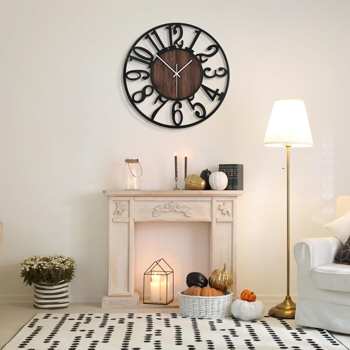 Large Wall Clock - Ticking Sounds, 34CM/14 Inch Silent, No Noise, Battery Operated, Modern, Oversized, Retro Vintage Large Wall Clock for Living Room, Bedroom, and Kitchen (14inch, Dark Brown - Arabic Numbers)