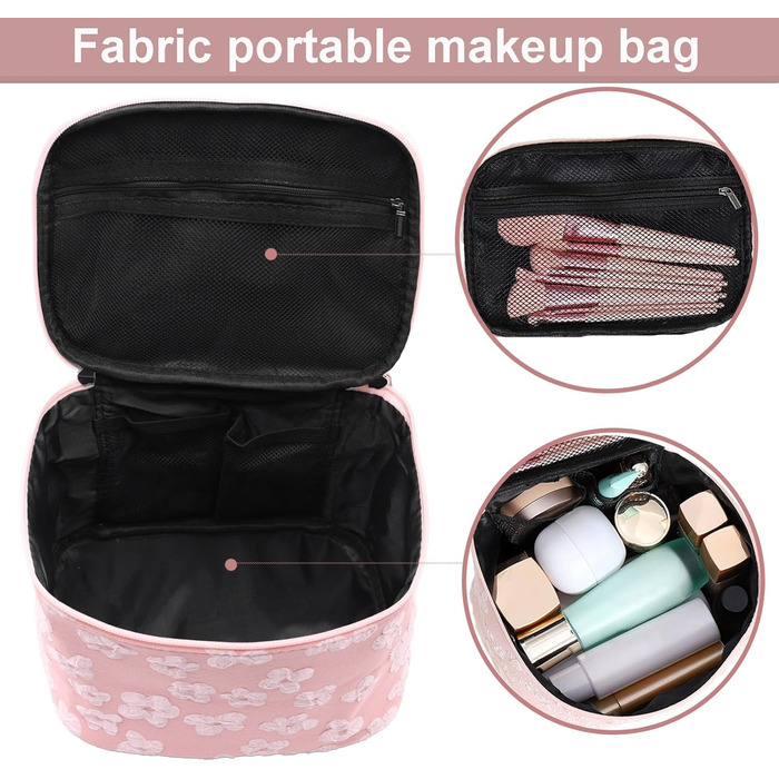 Косметичка для дівчаток, органайзер для макіяжу, сумочка для косметики з відділенням для пензликів, подарунок для жінок та дівчат (рожева)