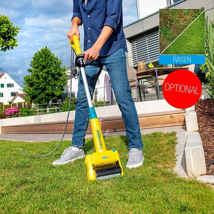 Електрощітка Gloria MultiBrush Speedcontrol — багатофункціональний інструмент для видалення бур'янів, очищення каменю, дерева, швів, підрізки країв газону, аерації та вертикутування, комплект з 2 насадками