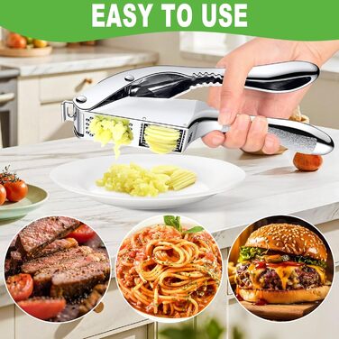 Пресу для часнику з нержавіючої сталі 2-в-1, з подрібнювачем та щіткою для чищення, придатна для миття в посудомийній машині