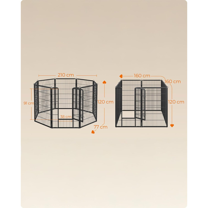 Вольєр для тварин Feandrea Freilaufgege, XL, 77 x 120 см, чорний, з 8 панелей, для дому та вулиці