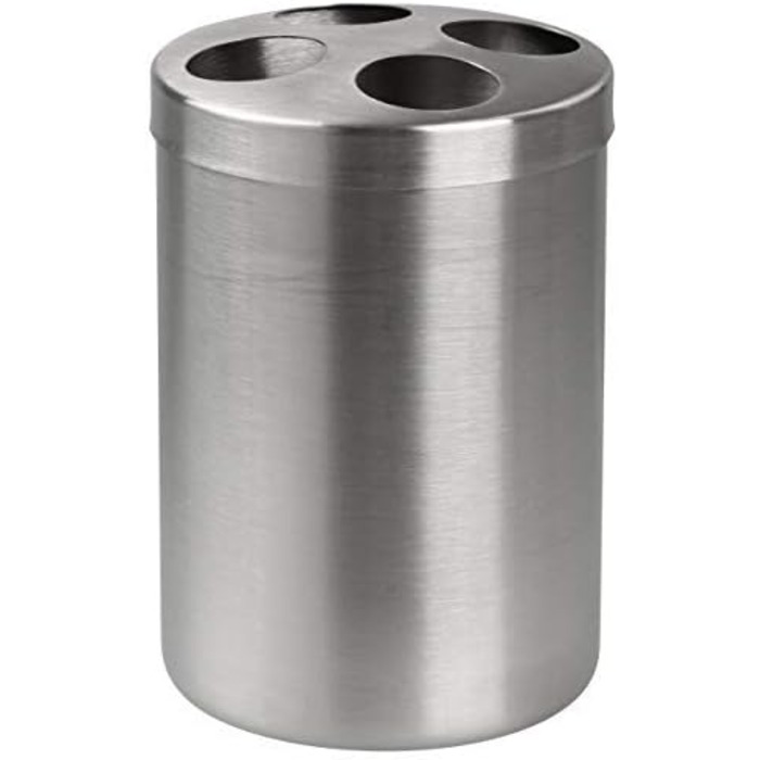 Fackelmann Soap Dispenser & Toothbrush Holder Tecno, dispenser for liquid soap made of high-quality stainless steel, holder for 4 toothbrushes, high-quality toothbrush holder (Color: Matt Silver), Quantity: 1 x 2-piece set (toothbrush holder)