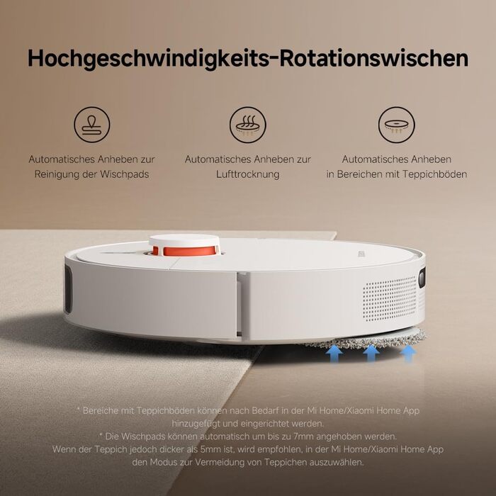 Робот-пилосос Xiaomi Robot Vacuum X20+ з функцією вологого прибирання, потужність всмоктування 6000 Па, підйомні швабри