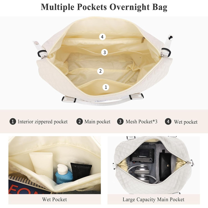 Спортивна сумка для жінок, дорожня сумка-дуffel, фітнес-сумка, водовідштовхувальна, з кульбакою, beige C5-beige