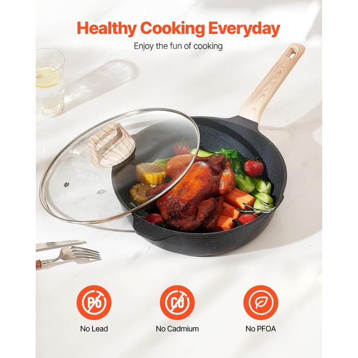 Набір посуду VEVOR індукційний 19 предметів з кришками, антипригарне покриття, для плити, кухні, кемпінгу - чорний