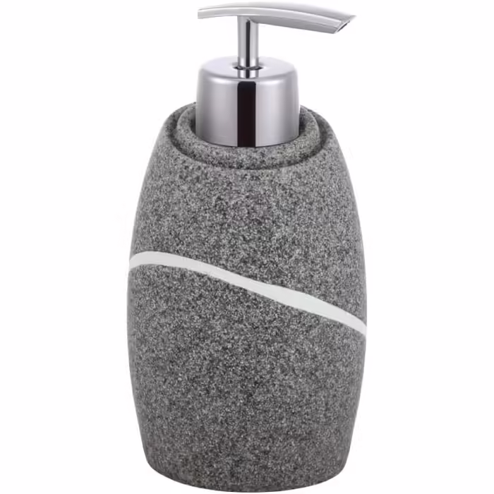 ZCCZ Bathroom Set – 4-Piece Organizer Set with Toothbrush Holder, Soap Dispenser, Cosmetic Tray, and Cotton Swab Holder – Elegant Stone-Look Decoration for Modern Bathrooms (Gray)