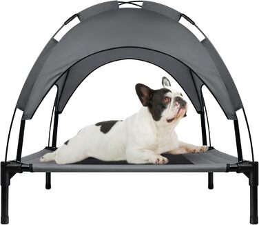 Підвищене ліжко для собак UISEBER 92x76x92 см, Outdoor з дахом, до 50 кг, водонепроникне, сіре+чорне