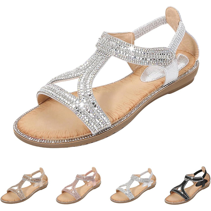 Босоніжки жіночі Slingback ортопедичні літні Boho сріблясті (38 EU) з м'якою устілкою та дихаючим матеріалом для широкої ноги (Hallux Valgus)