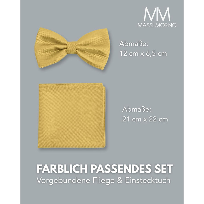 Массі Моріно: Комплект краватка-метелик та нагрудна хустинка для чоловіків - краватка-метелик на весілля, регульована, кольору шампань