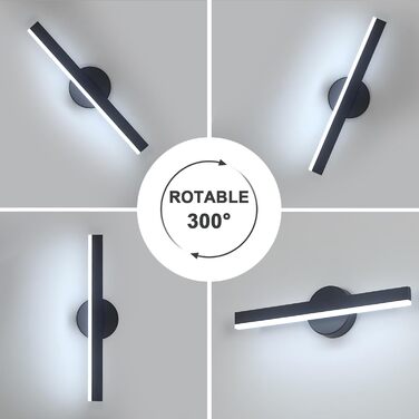 LED дзеркальна лампа Riserva 12W для ванної кімнати, поворотна 300°, 38 см, тепле світло 3000K, чорний колір