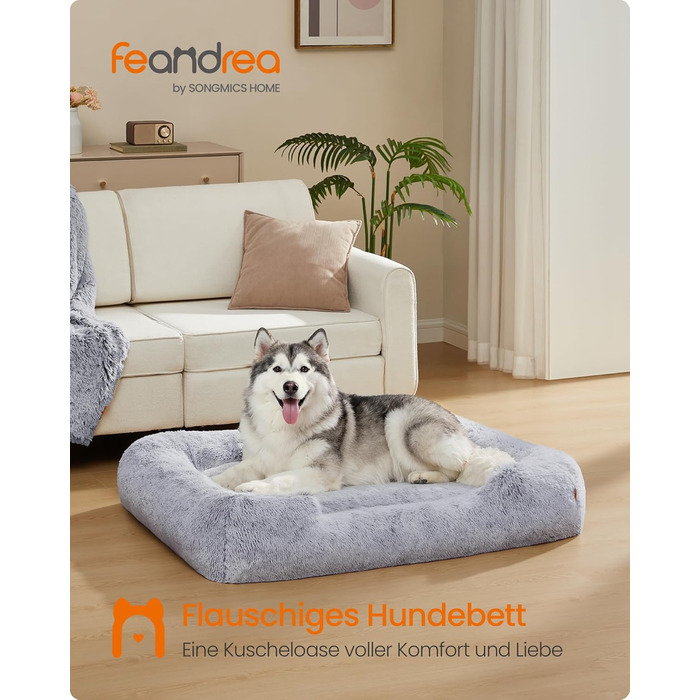 Ліжко для собак Feandrea, м'яке гніздо, 71 x 55 x 18 см, кошик для собак, знімний чохол, антиковзаюче покриття, Ombré сірий PGW271G01